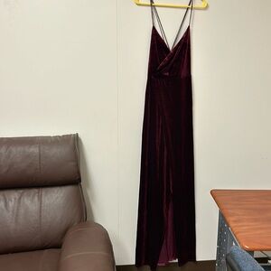 Long spaghetti strapped velvet feel dress